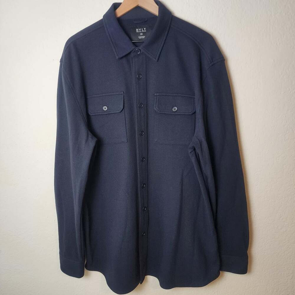 BYLT Premium Basics Shirt Mens 2XL Blue Knit Long Sleeve Button Up Casual